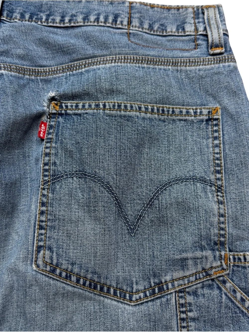 Vintage Y2K Levi’s Carpenter Medium Wash Blue Denim Jean Jort Shorts Size 36